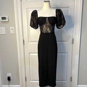WeWoreWhat Black Underwire Corset Lace Puff Sleeve Gothic Cocktail Dress Size 8